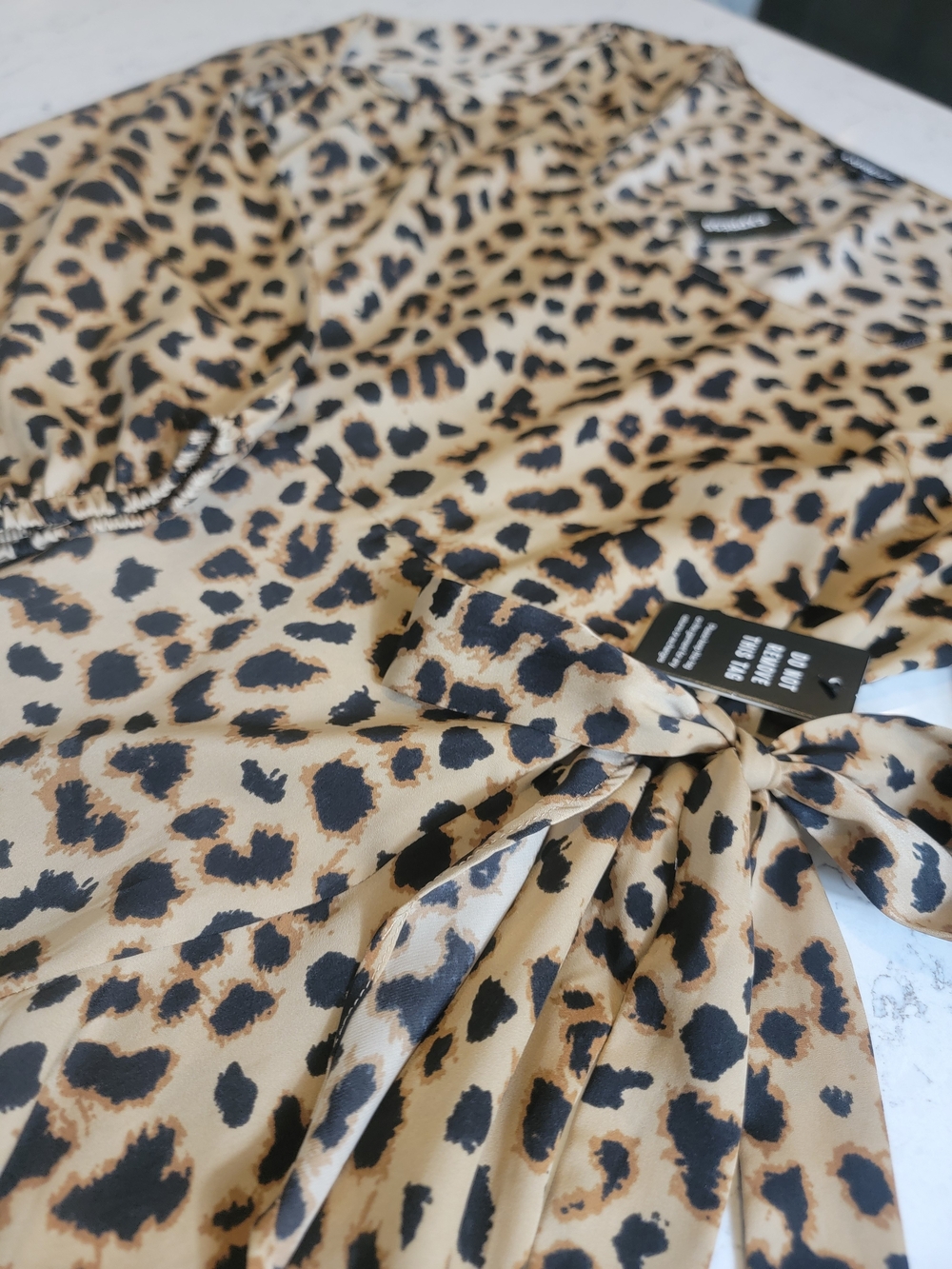 Express Leopard Print Long Sleeve Wrap Dress in Tan and Black - Picture 9 of 13